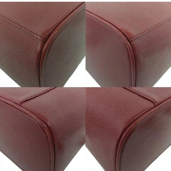 CHANEL CC Logo Grained Calfskin 2way Cosmetics Vanity Hand Bag Red - Picture 5 of 6